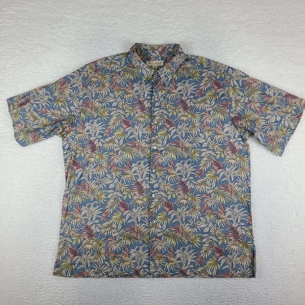 Tori Richard Shirt Mens 2XL XXL Blue Floral Preppy Hawaiian Button Up Cotton